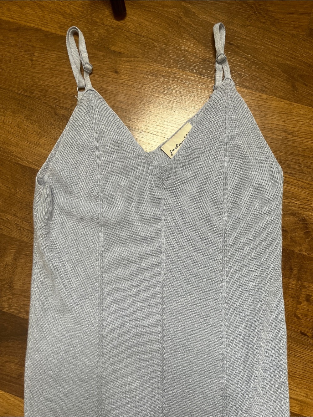 Light Blue Fine Ribbed Knit Slip Dress V-Neck Adjustable Straps Size Small